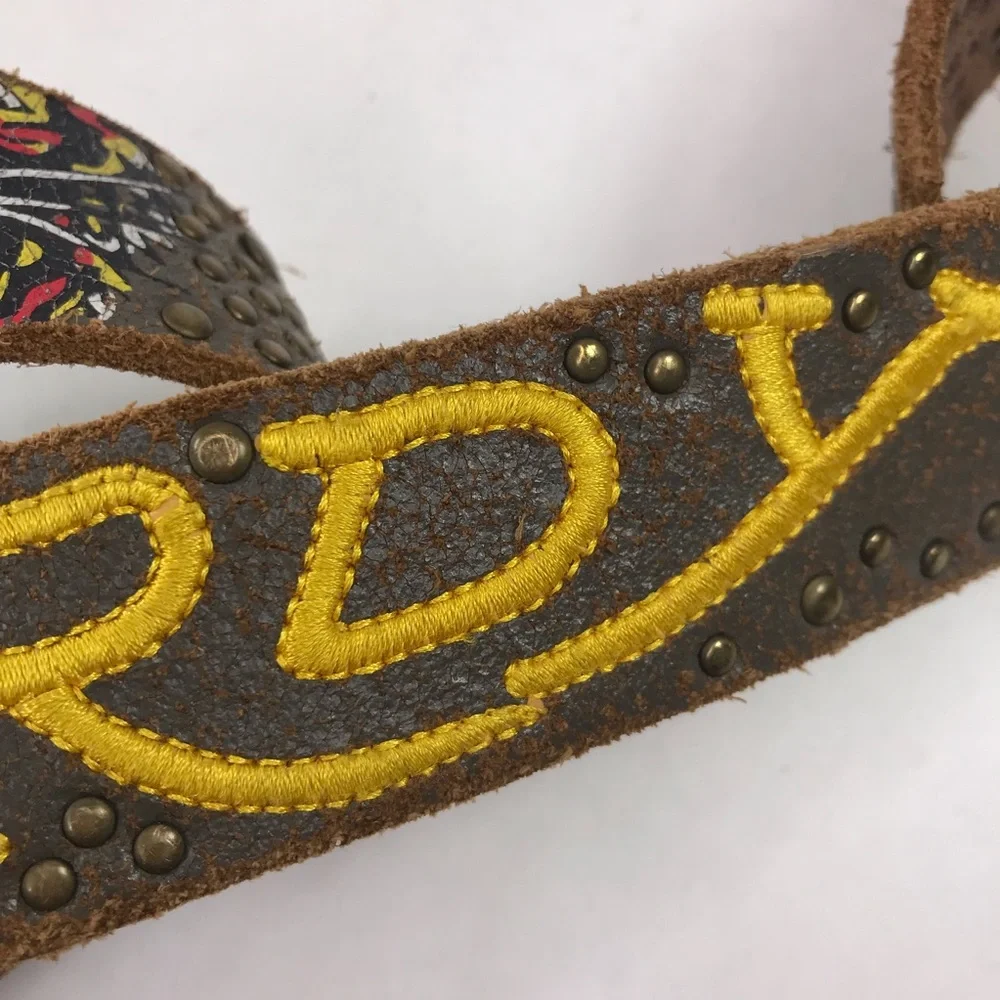 Ed Hardy Distressed Brown Leather Tiger Studded Belt 41